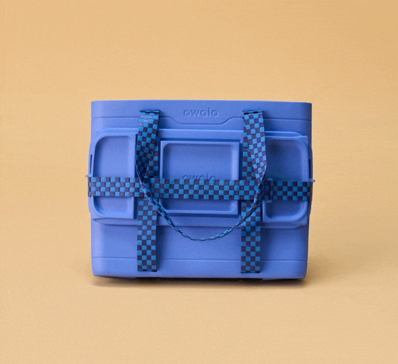 Animation of an Owala Sun-Day Collapsible Tote being folded and compressed for storage
