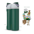 Great American Road Trip FreeSip 24oz in Great Smoky Mountains (deep forest green body with white lid accent band and lavender carry loop), back and front views shown with included stickers featuring a bear, squirrel, hiker, "Feelin' Smoky" mountains, and "Sky Average Hikers" rainbow