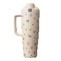 Owala Birthday Bash 40oz Tumbler Coral Cabana; cream white body scattered with small blue seashells, starfish, and sea urchin illustrations, pale blue lid and matching handle