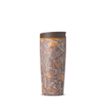SmoothSip Slider 20oz in Out of Sight, brown forest Mossy Oak camouflage print with leaves and branches across the body, brown lid, and orange accent ring