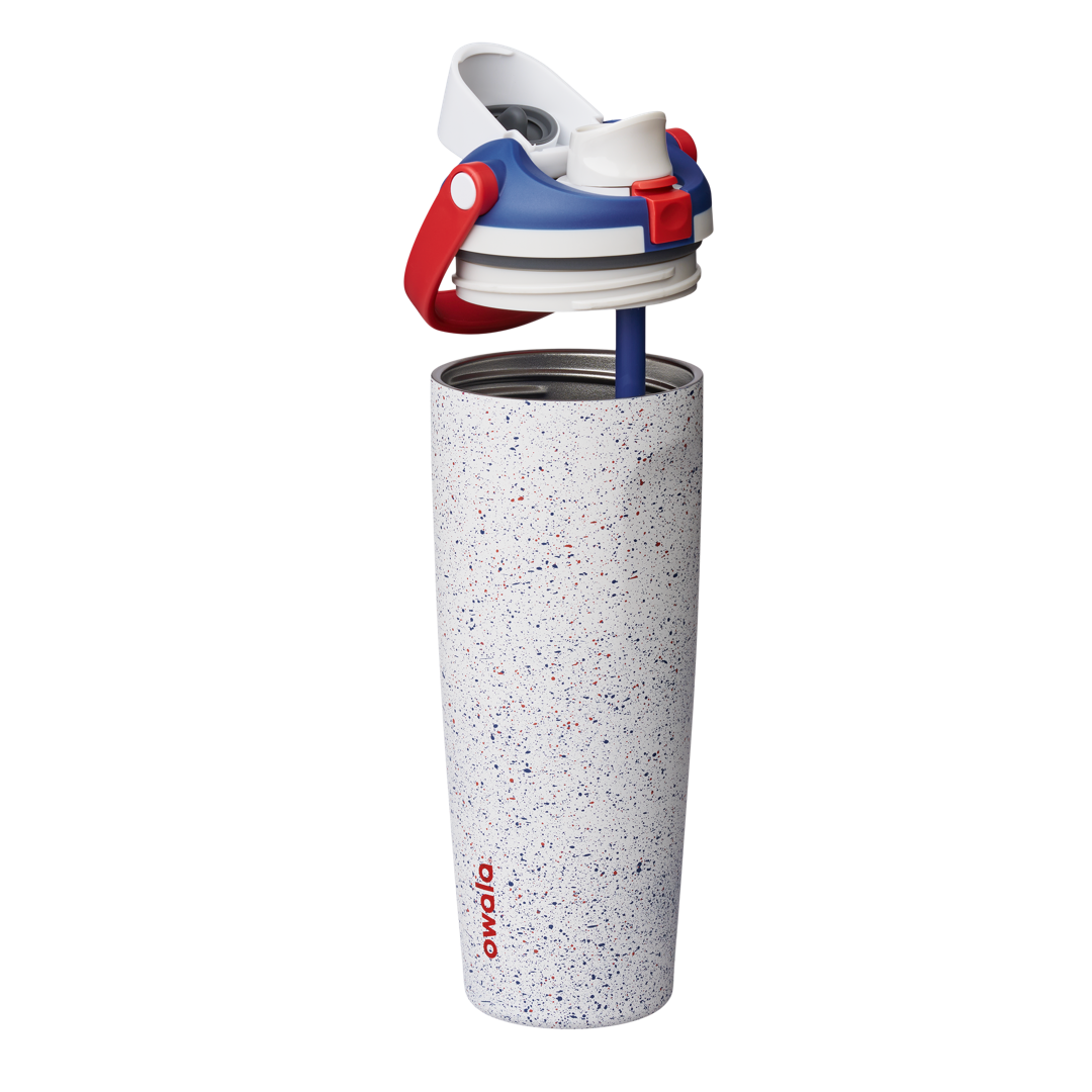 Splash of Liberty Owala FreeSip Sway 30oz with red, white and blue speckled body, red carry loop and blue lid