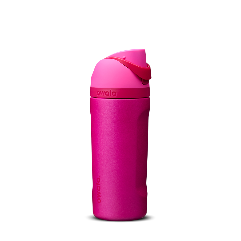 Kids FreeSip 16oz in Read My Lips, bold fuchsia hot pink insulated bottle with matching pink flip cap and pink carry loop