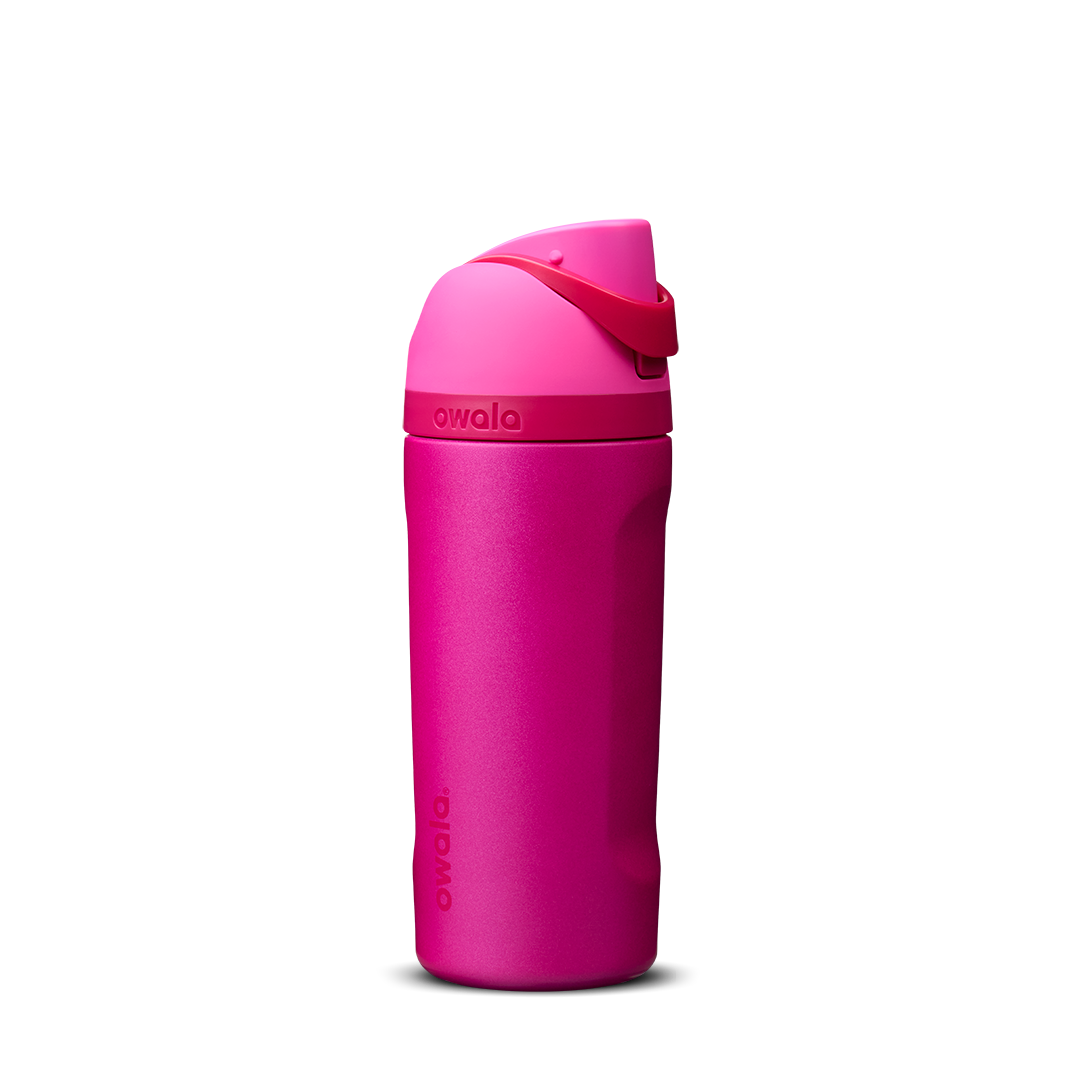 Kids FreeSip 16oz in Read My Lips, bold fuchsia hot pink insulated bottle with matching pink flip cap and pink carry loop