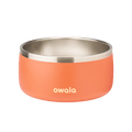 Pet Bowl 6-cup in Trailside Tricks; matte coral orange cup exterior with stainless steel interior rim and cream Owala logo on front