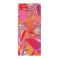 Owala Beach Towel in Dos Tigres; bold pop-art print of stylized pink, blue, green, and purple tigers and tropical leaves on an olive green background