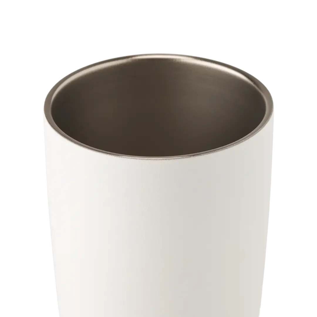 Owala SmoothSip 12oz in white, white insulated stainless steel cup interior detail showing stainless steel rim and inner wall